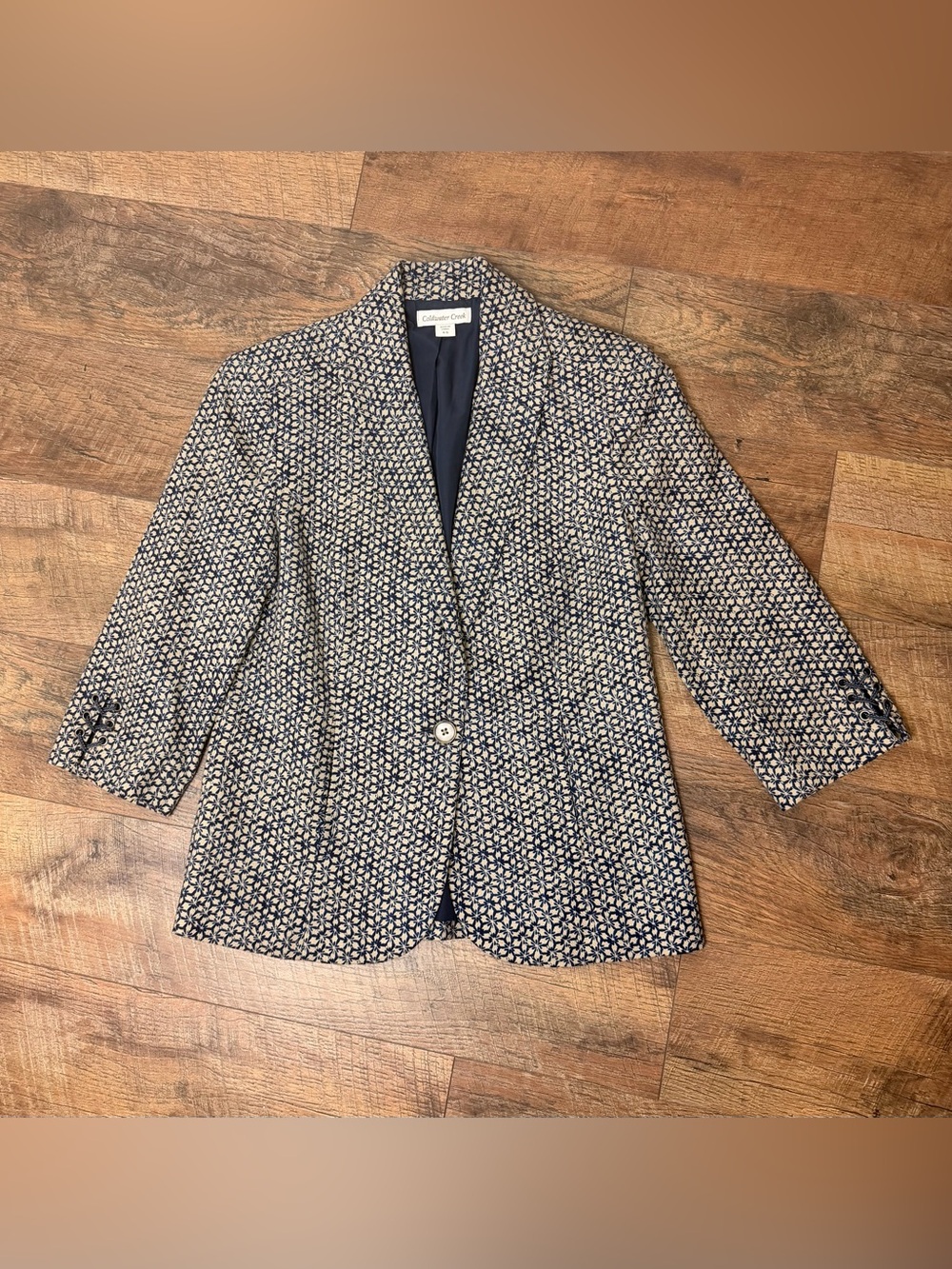 Coldwater Creek Textured Geometric Floral Blazer Laced 3/4 Sleeves Size 4-6